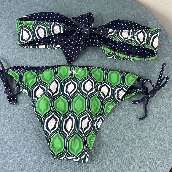 O’Neill Geo Print Bandeau Top 2 Piece Bikini Set Size M - Picture 2 of 4